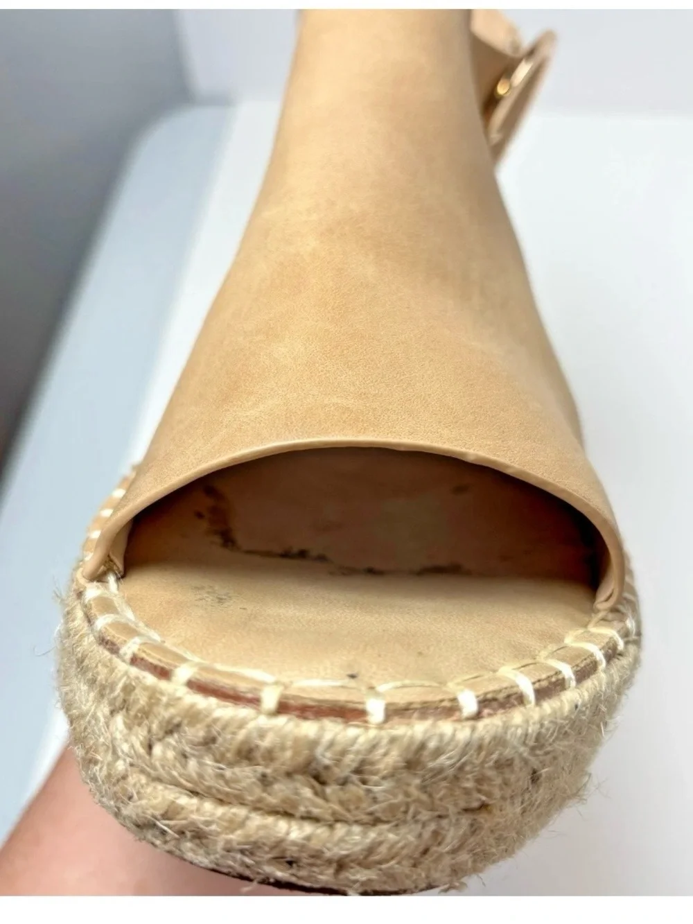 Catherine Malandrino Espadrille Wedge Sandals 9.5 Tan Suede Open Toe Slingback